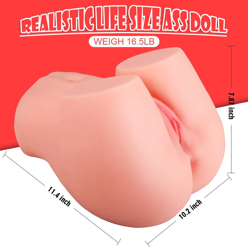 16.5LB Realistic TPE Butt Masturbator with Dual Channels