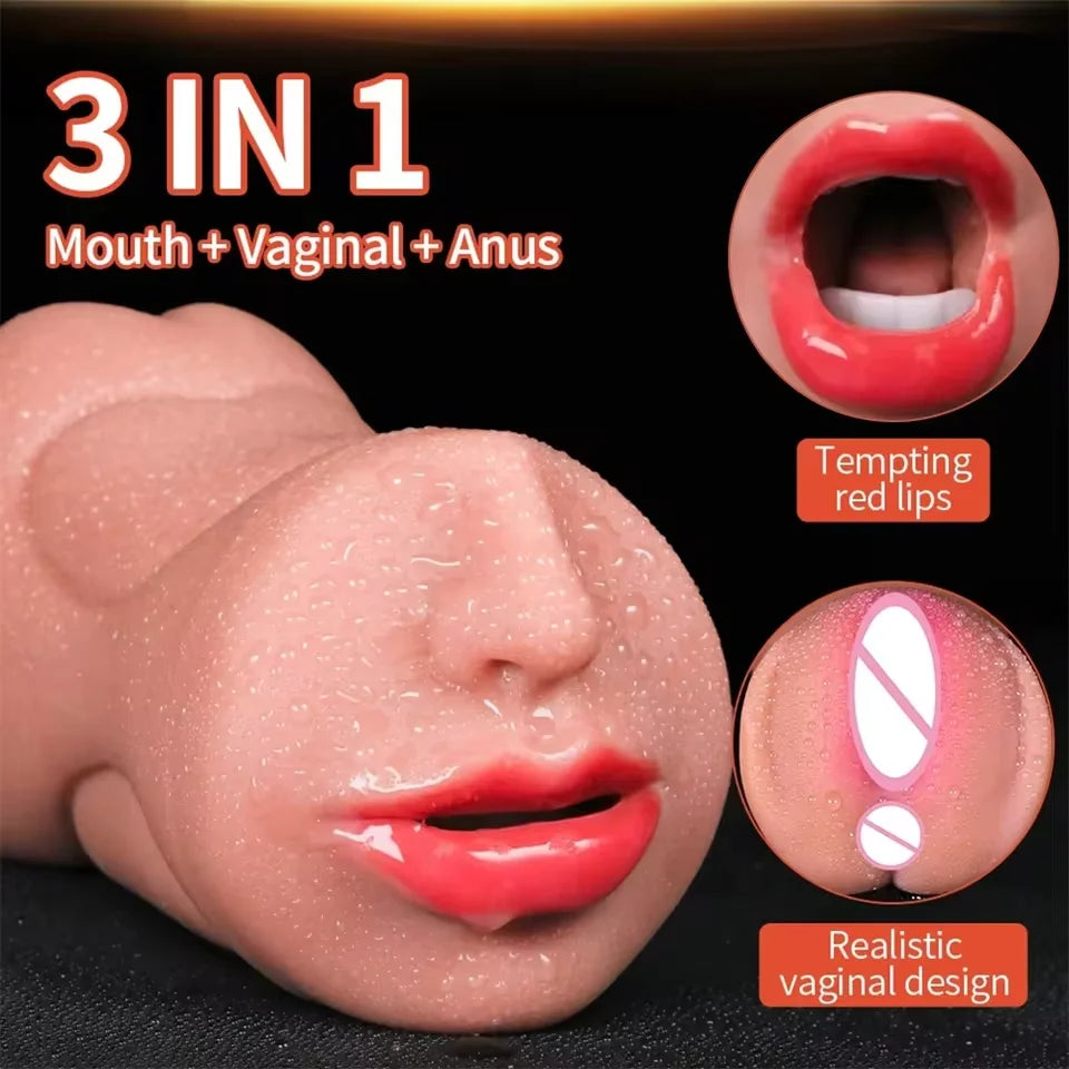 3 IN 1 Artificial Vagina for Men Masturbator Cup Deep Throat Real Oral Male Masturbation Blowjob Anal Clit Silicone Sex Toys 18+