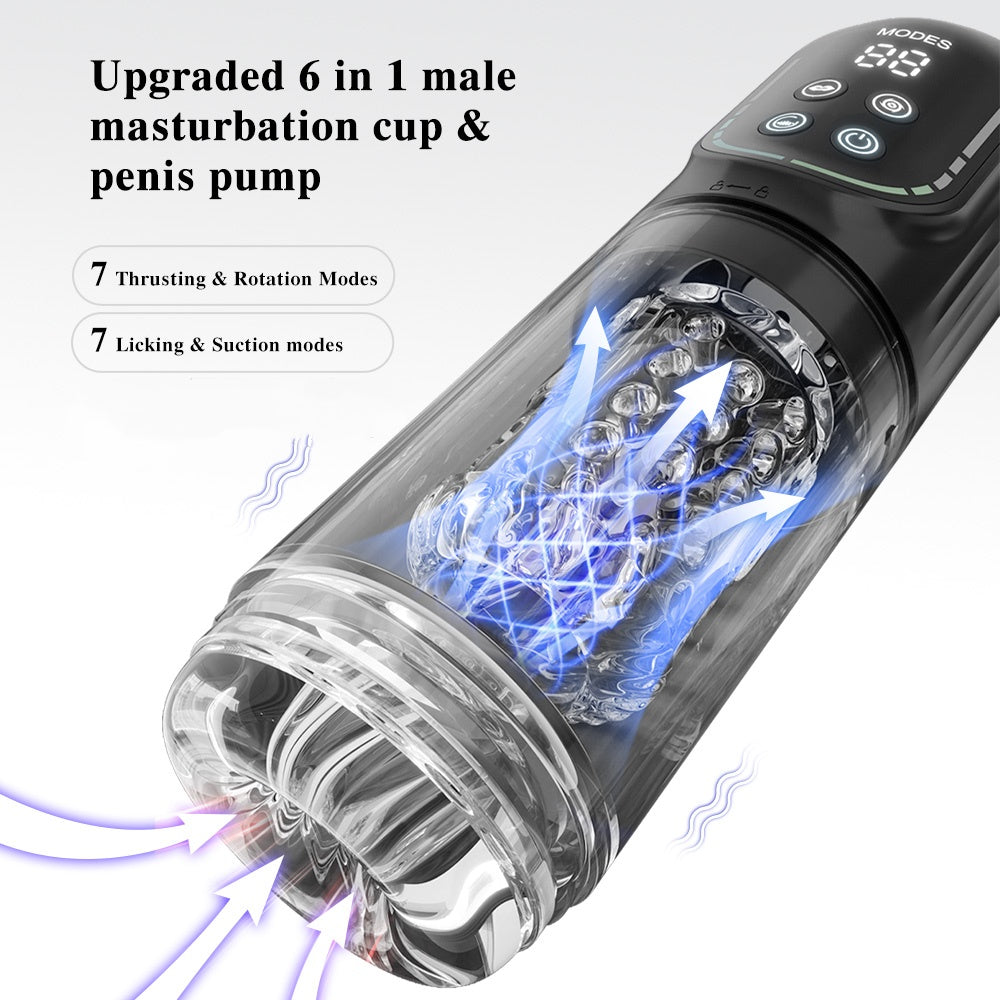 Suction, thrusting, and rotating male masturbator