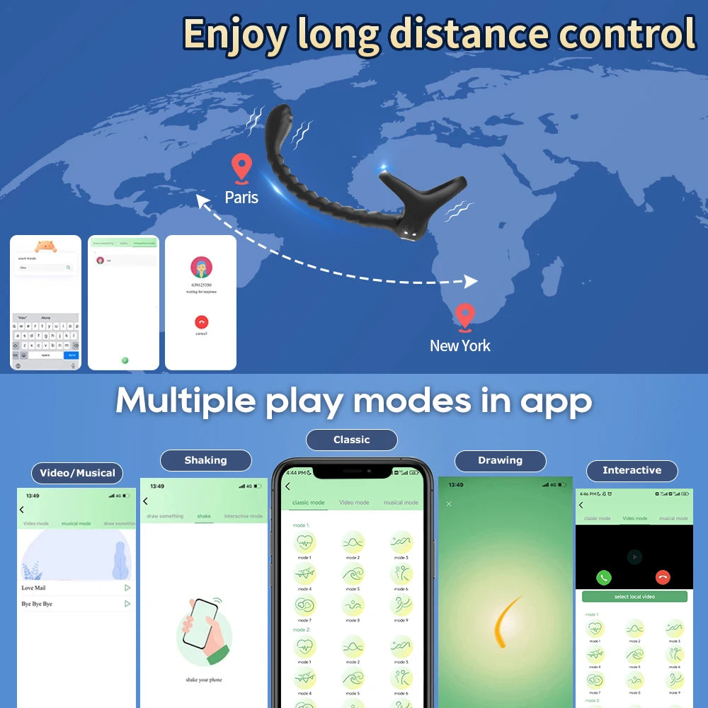 APP-Controlled Cock Ring – 10-Mode Prostate & Anal Butt Plug Vibrator (18+)