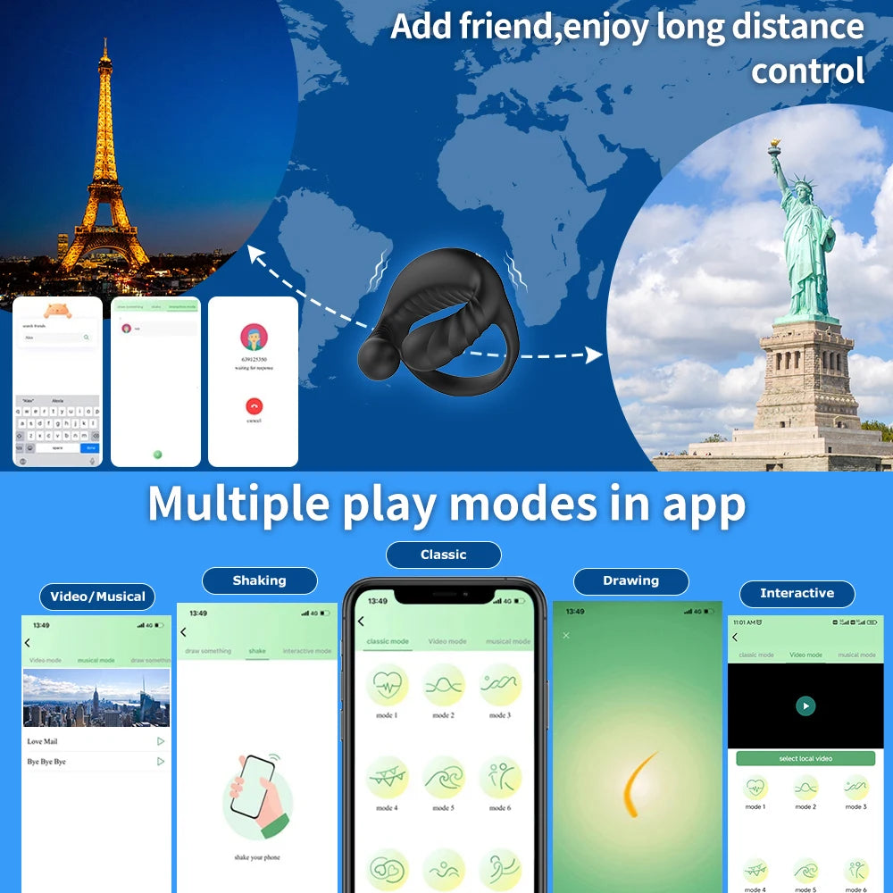 APP-Controlled Cock Ring Vibrator – Delay Ejaculation Dick Sleeve for Couples