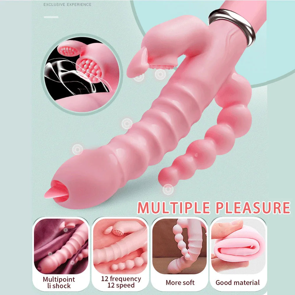 3-in-1 Rabbit Dildo Vibrator – USB Rechargeable Anal & Clit Toy for Couples