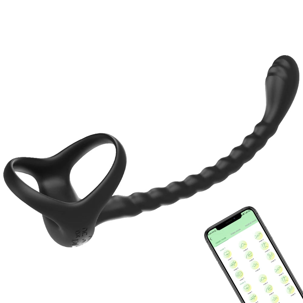 APP-Controlled Cock Ring – 10-Mode Prostate & Anal Butt Plug Vibrator (18+)