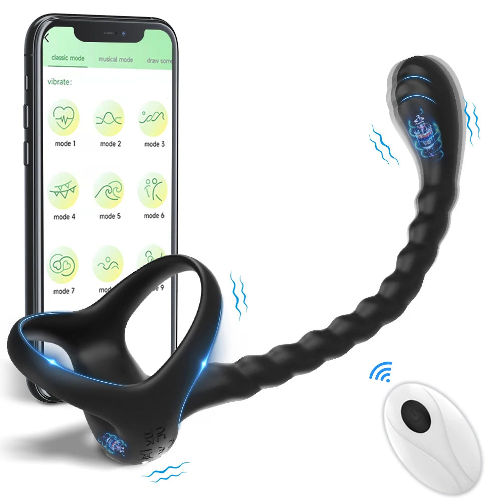 APP-Controlled Cock Ring – 10-Mode Prostate & Anal Butt Plug Vibrator (18+)