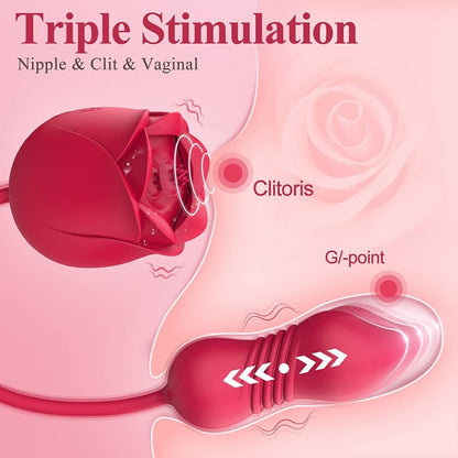 Thrusting Dildo with Rose Suction Vibrator