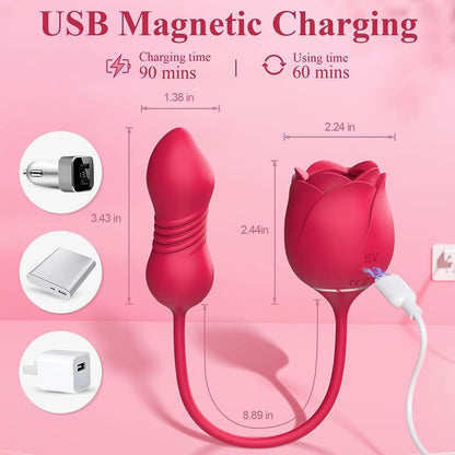 Thrusting Dildo with Rose Suction Vibrator