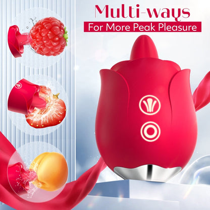 Female Tongue Licking and vibratiing Rose Clitorial Stimulator