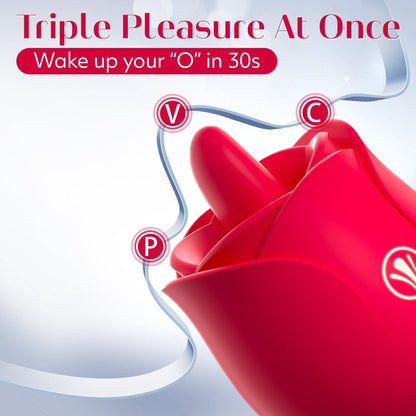 Female Tongue Licking and vibratiing Rose Clitorial Stimulator