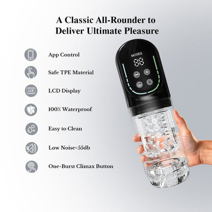 Suction, thrusting, and rotating male masturbator