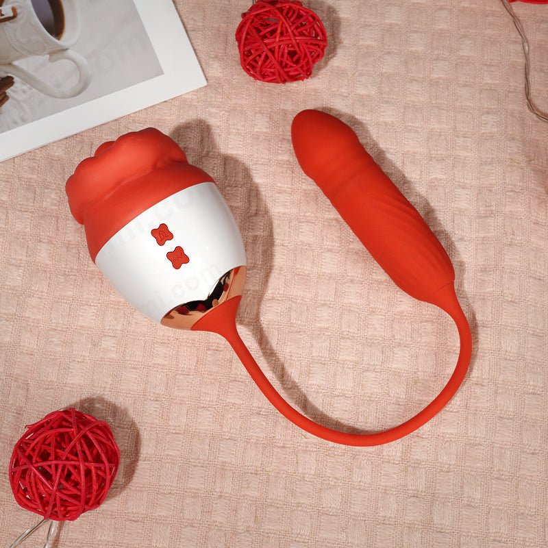 Thrusting Tongue-Licking Rose Vibrator