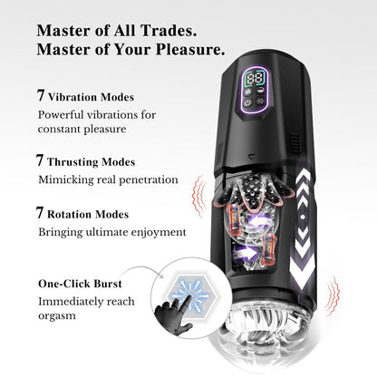App-controlled thrusting and rotating male masturbator