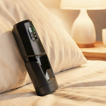 App-controlled thrusting and rotating male masturbator