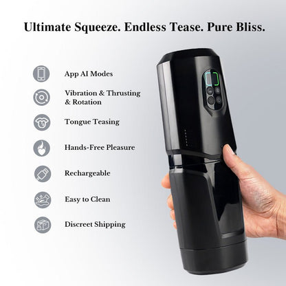 App-controlled thrusting and rotating male masturbator