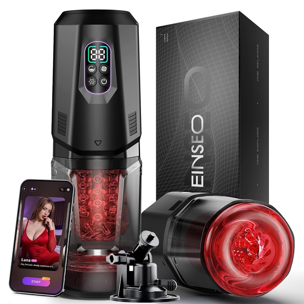 App-controlled thrusting and rotating male masturbator