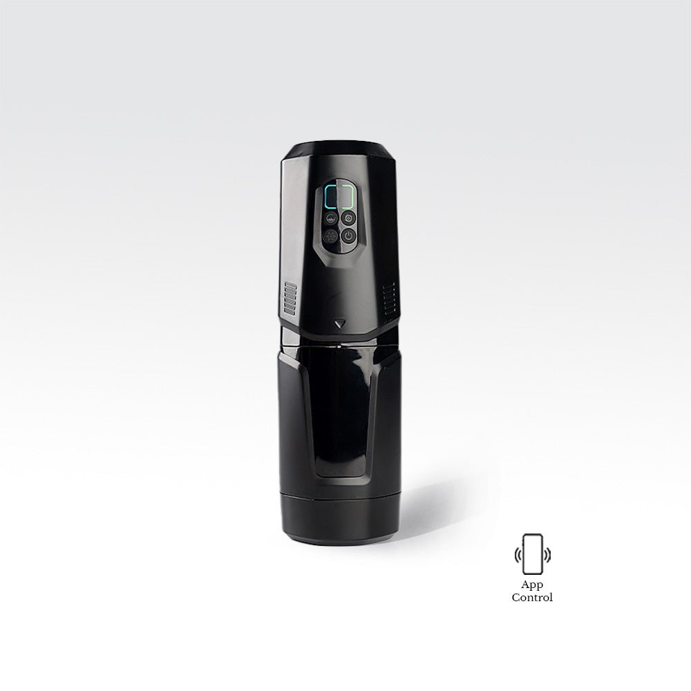 App-controlled thrusting and rotating male masturbator