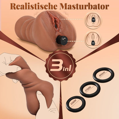 Realistic 3D Textured Pocket Pussy with Vibration Bullet and Rings