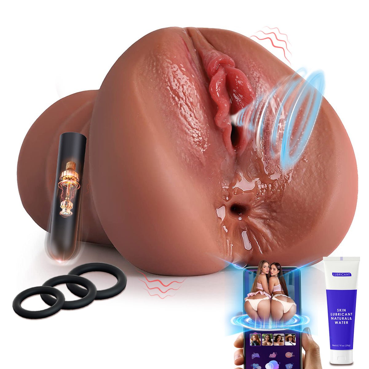 Realistic 3D Textured Pocket Pussy with Vibration Bullet and Rings