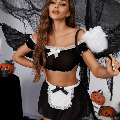 Sexy French Maid Lingerie Costume - 3-Piece Lace Set with Mini Skirt