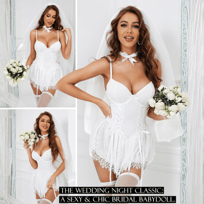 4-Piece Lace Babydoll Lingerie Set with Bow Tie Choker (Available in 5 Colors)